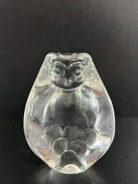 Vintage Crystal Glass Clear Owl Figurine Paperweight Danish Holmegaard Unique